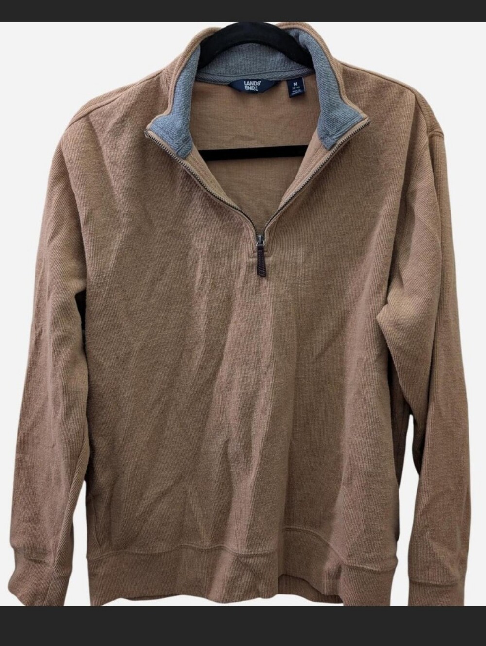 Lands' End Men's Half-Zip Sweater in Tan with Gray Trim